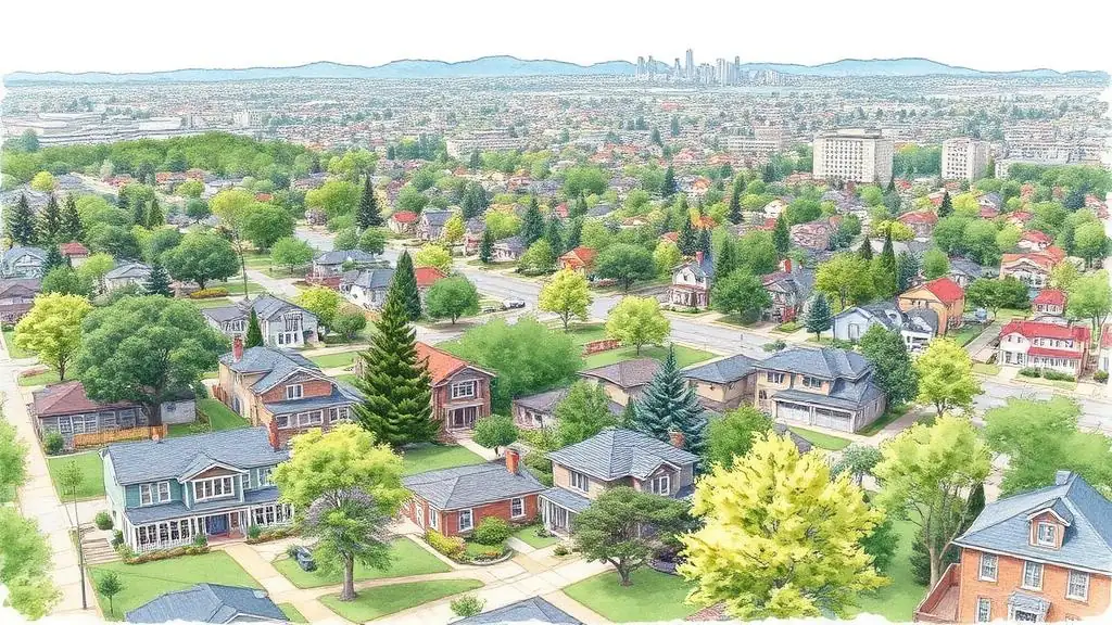 Redwood City Peninsula residential context where mixed Craftsman and ranch homes line tree-shaded streets near downtown.