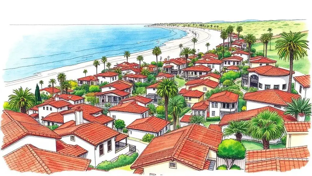 San Clemente Spanish-village coastal residential context where red-tile-roof homes step down toward the Pacific.